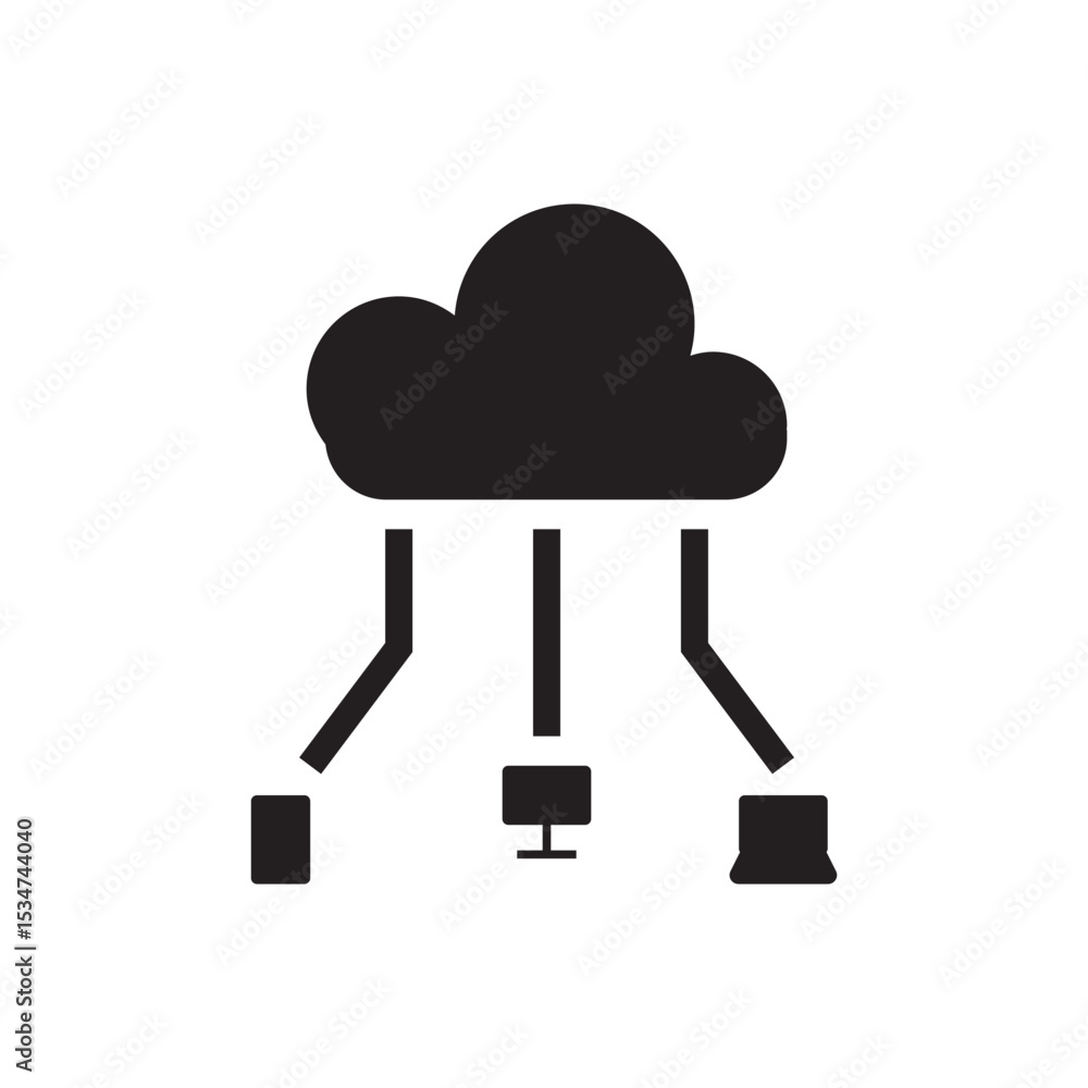 Poster device clouds sync icon. cloud with lines connecting to devices, perfect for digital infrastructure 
