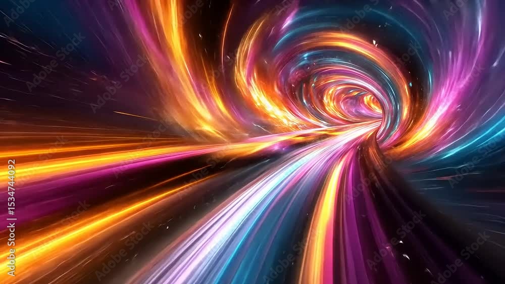 Poster vibrant swirling tunnel of light with colorful streaks, creating a dynamic sense of movement