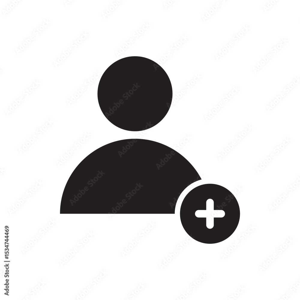 Poster add new user icon. simple human icon with plus symbol, ideal for user interface and account actions.