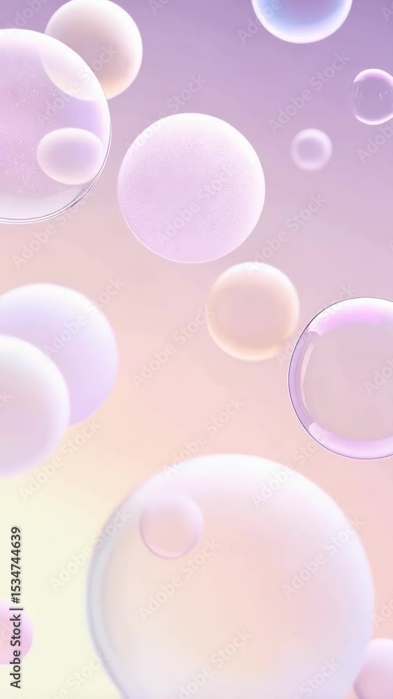 Poster abstract soft pastel color floating spheres and bubbles against a blurred gradient background creati