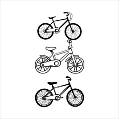 Vector illustration of bicycle types for kids, bmx, mountain bike, city bike line art collection 100