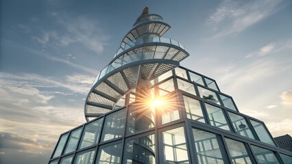 Fototapeta premium Modern Architectural Structure with Spiral Design and Glass Facade
