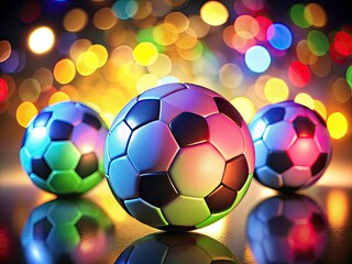 Naklejka premium Colorful Soccer Balls Night Photography: High-Resolution Images for Websites & Designs