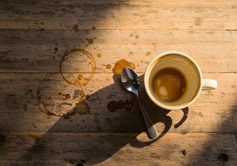 Empty coffee cup on wooden table