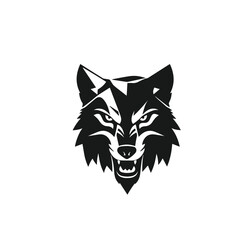 Vector art of a fierce wolf head, snarling with sharp teeth, isolated on white background