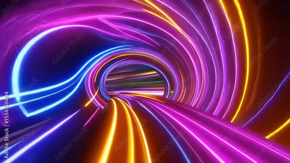 Poster colorful swirling light tunnel with vibrant neon colors creating a dynamic motion effect