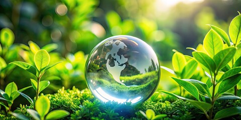 CO2 Reduction, Green Plant, Glass Orb, Environmental Sustainability, Eco-Friendly, Nature Photography, Portrait
