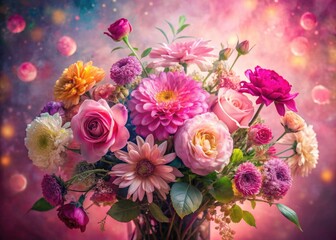 Double Exposure Floral Photography, Pink Textured Background, Vibrant Flowers, Surreal Art, Abstract Floral Image