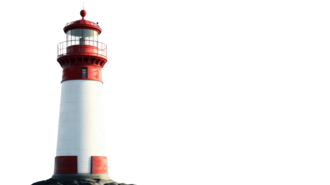 red and white light house on white background