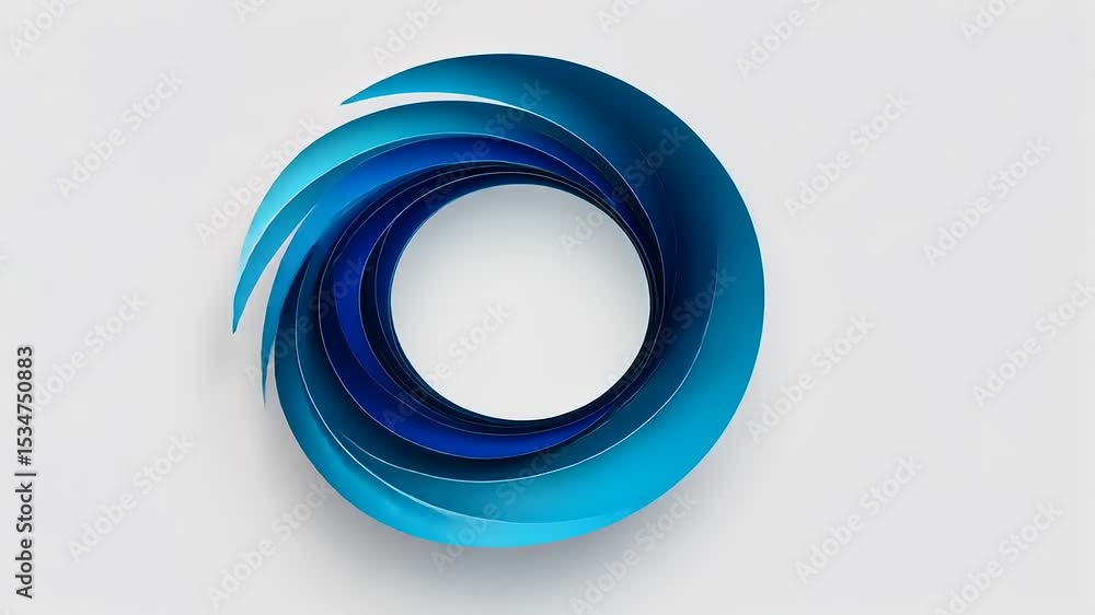 Poster abstract swirling blue shapes creating a modern design element on a clean white background