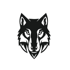 Vector art of black and white vector illustration of a wolf head isolated on white background