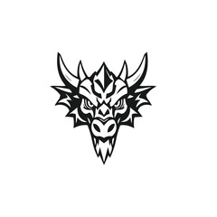 Vector art of stylized black and white vector illustration of an angry dragon head isolated on white background