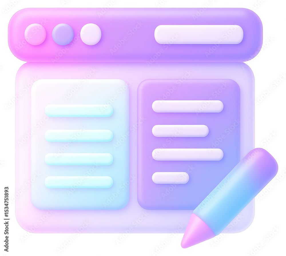Poster pastel 3d render of a website interface with editing tool
