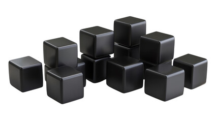 set of black cubes 3d render icon on white background