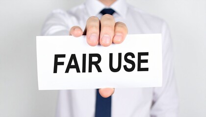 Fair Use sign holded by man in formal shirt and tie