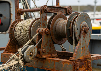 Fishing winch close up rust details