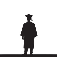 Graduation Silhouette of Student in Cap and Gown, Academic Success Icon