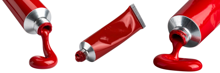 Red Oil Paint Tube Squeezing Out Thick Paint Blob isolated on transparent background PNG