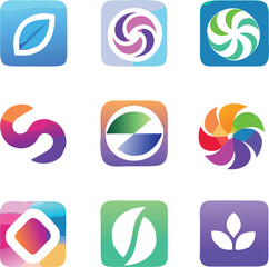 Nine colorful abstract logos for branding design