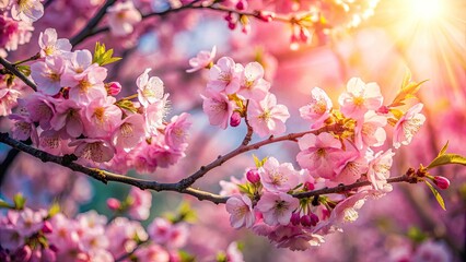 Fototapeta premium Drone Photography: Aerial View of Stunning Cherry Blossom Tree, Spring Bloom, Pink Flowers, Japanese Cherry, Nature Photography, Blossom Branches