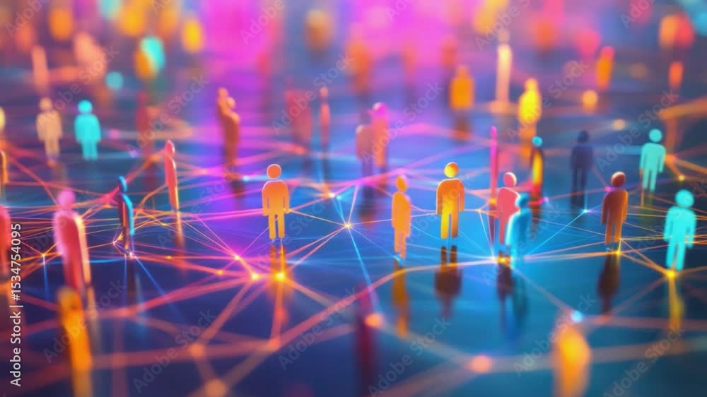 Poster abstract network: a visually stunning depiction of interconnectedness, featuring tiny figures linked