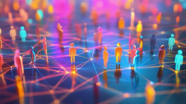 Abstract Network: A visually stunning depiction of interconnectedness, featuring tiny figures linked by a vibrant network of light, symbolizing communication and global connections.