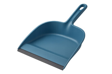 Plastic dustpan with long handle and rubber lip, isolated on transparent background, ideal for cleaning tasks