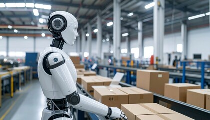 A futuristic robot working in a factory
