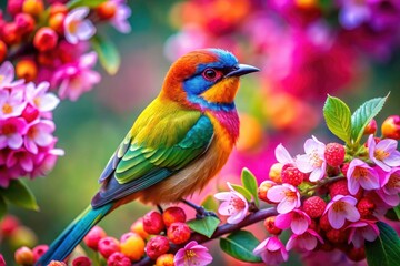 Floral Tracery Bird Art: High-Definition Botanical Print with Avian Life, Detailed Bird Paintings, Nature Photography