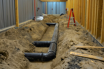 Under construction new home PVC waste water system rough plumbing
