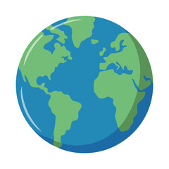 Fototapeta premium Simple cartoon illustration of the earth globe showing continents green and blue map kids icon cute flat world image