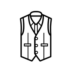 Elegant outline icon of a formal vest with collar and three buttons, suitable for menswear or fashion-related projects.