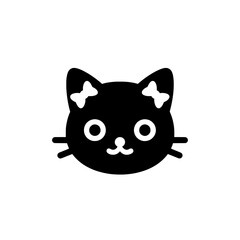 Icon of a black cat face with round eyes and small nose, representing pets, Halloween, or cartoon characters.