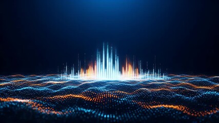 Abstract digital cityscape with sound waves - Powered by Adobe