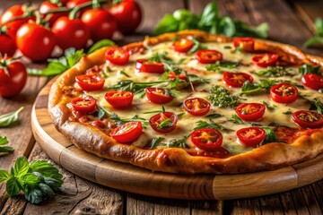 Gourmet Pizza: Cheesy Tomato & Herb Pizza - Candid Photo