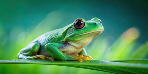 Green Frog Long Exposure Photography, Nature Macro, Amphibian, Green Background, Wildlife, Closeup