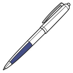 Simple line drawing of a blue ballpoint pen