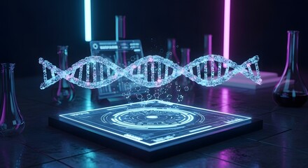 Fototapeta premium 3D Rendering of DNA Strand with Futuristic Laboratory Equipment
