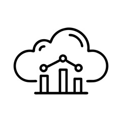 Cloud Analytics Icon Representing Data Analysis in Cloud Computing with Line Graph and Bar Chart Symbol in Minimalist Outline Style