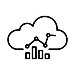 Cloud Analytics Icon Representing Data Analysis in Cloud Computing with Line Graph and Bar Chart Symbol in Minimalist Outline Style