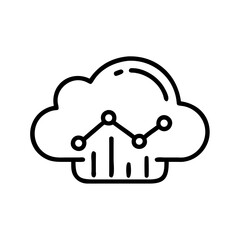 Cloud Analytics Icon Representing Data Analysis in Cloud Computing with Line Graph and Bar Chart Symbol in Minimalist Outline Style