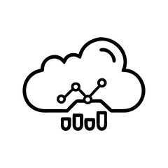 Cloud Analytics Icon Representing Data Analysis in Cloud Computing with Line Graph and Bar Chart Symbol in Minimalist Outline Style