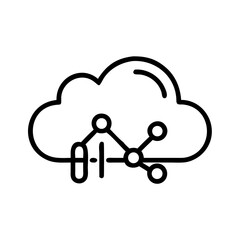 Cloud Analytics Icon Representing Data Analysis in Cloud Computing with Line Graph and Bar Chart Symbol in Minimalist Outline Style