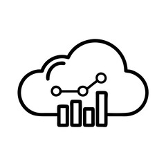 Cloud Analytics Icon Representing Data Analysis in Cloud Computing with Line Graph and Bar Chart Symbol in Minimalist Outline Style