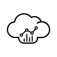 Cloud Analytics Icon Representing Data Analysis in Cloud Computing with Line Graph and Bar Chart Symbol in Minimalist Outline Style