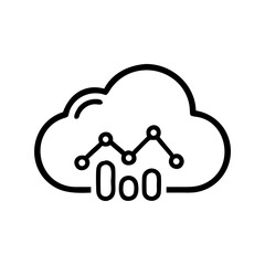 Cloud Analytics Icon Representing Data Analysis in Cloud Computing with Line Graph and Bar Chart Symbol in Minimalist Outline Style