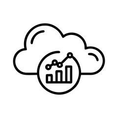 Cloud Analytics Icon Representing Data Analysis in Cloud Computing with Line Graph and Bar Chart Symbol in Minimalist Outline Style