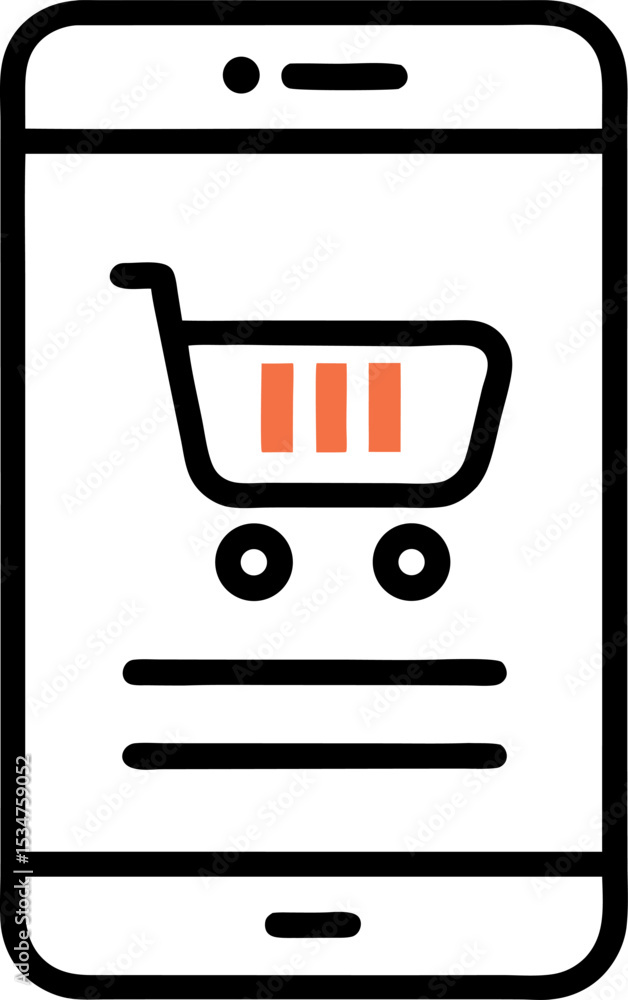 Poster line icon of mobile checkout screen with white backgroung