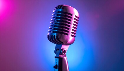 Retro Microphone Silhouette with Pink and Blue Glow