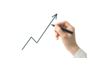 Hand drawing upward trending graph isolated on a white background